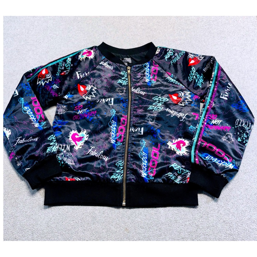Disney Descendants Girls 7/8 Bomber Jacket Graffiti Wickedly Cool Full Zip Edgy